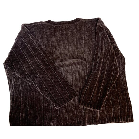 Vintage Moda Intl Brown Chenille V-Neck Sweater M Long Sleeve Striped Pullover S - Picture 2 of 3